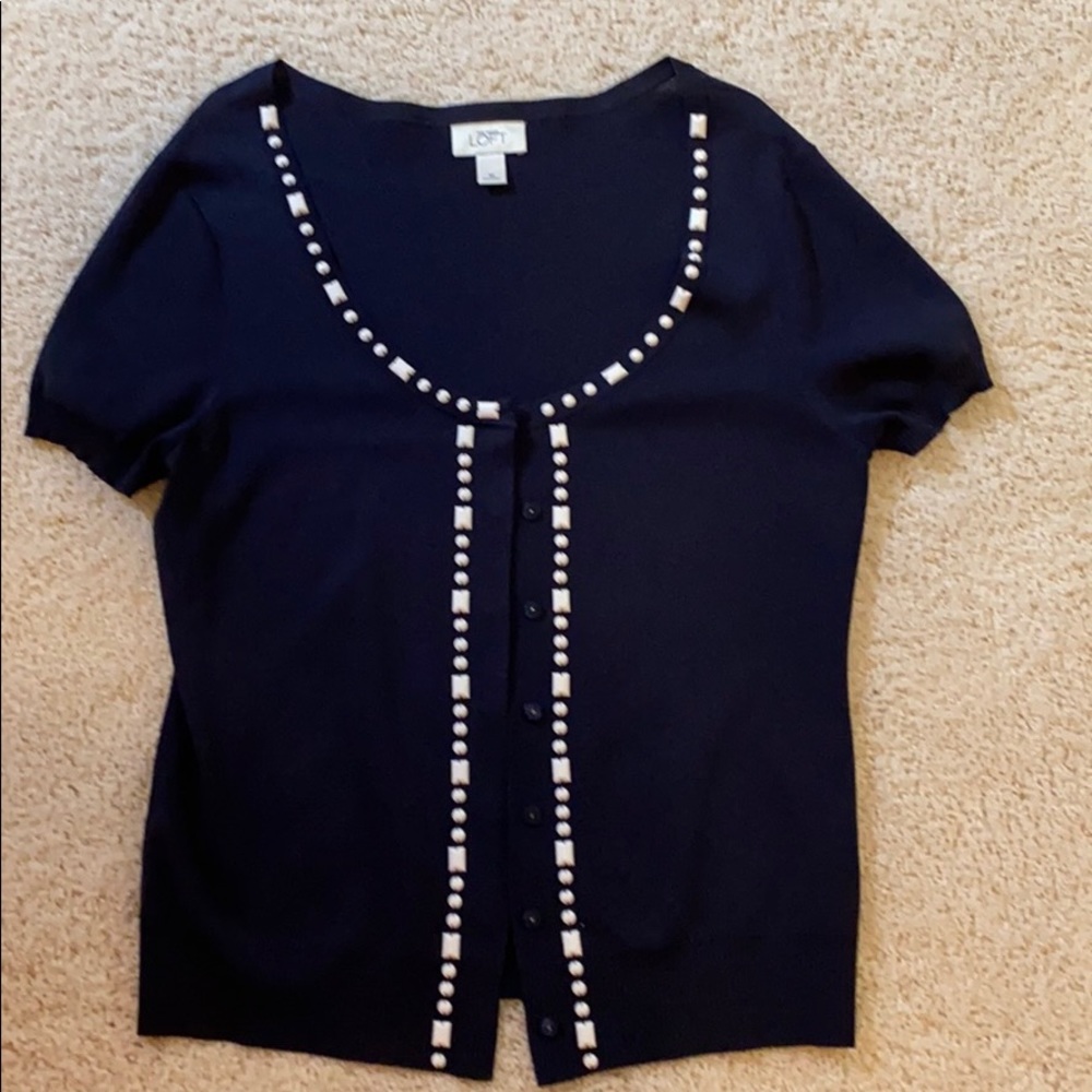 Ann Taylor Loft Navy Sweater with white accents
